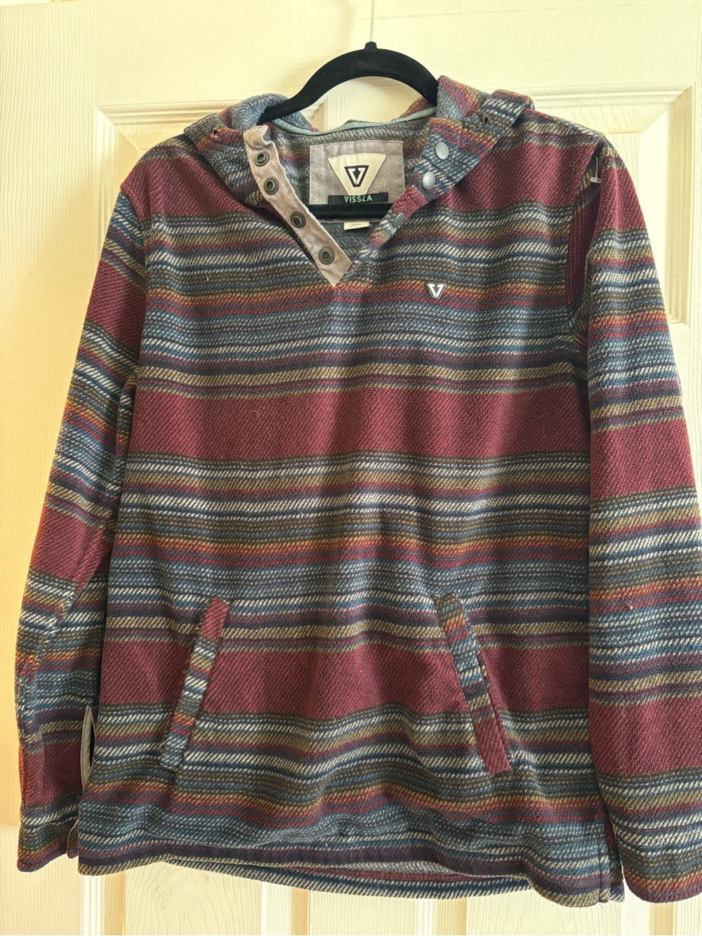 Vissla Men’s Small Hooded Fleece Pullover Southwestern Aztec Snap Hoodie